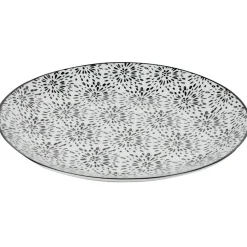 Assiette plate ronde blanche et noire Sara