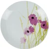Assiette plate ronde blanche motif pavot violet