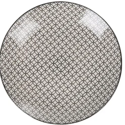Assiette plate ronde blanche motif géométrique noir