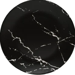Assiette plate ronde décor marbre noir et blanc