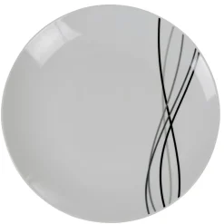 Assiette plate ronde Line blanche lignes gris noir
