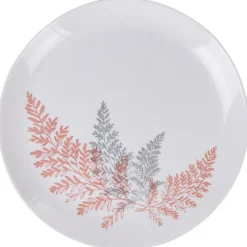 Assiette plate ronde Luminarc blanc motif feuille gris rose