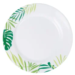 Assiette plate ronde Luminarc blanc vert feuille jungle