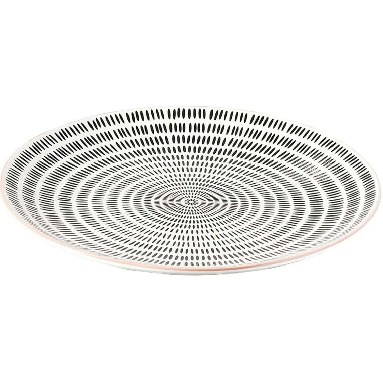 Assiette plate ronde motif géométrique noir et blanc