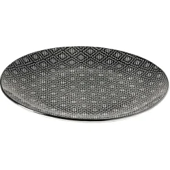 Assiette plate ronde motif géométrique noir et blanc