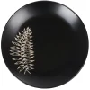 Assiette plate ronde noire motif plante blanche embossé