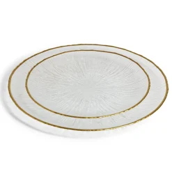 Assiette plate ronde verre transparent rebord doré Ø28cm