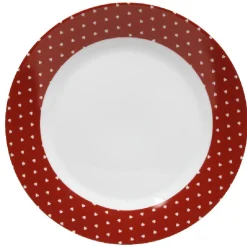 Assiette plate rouge et blanc design coeurs