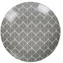 Assiette ronde plate porcelaine zig zag blanc gris