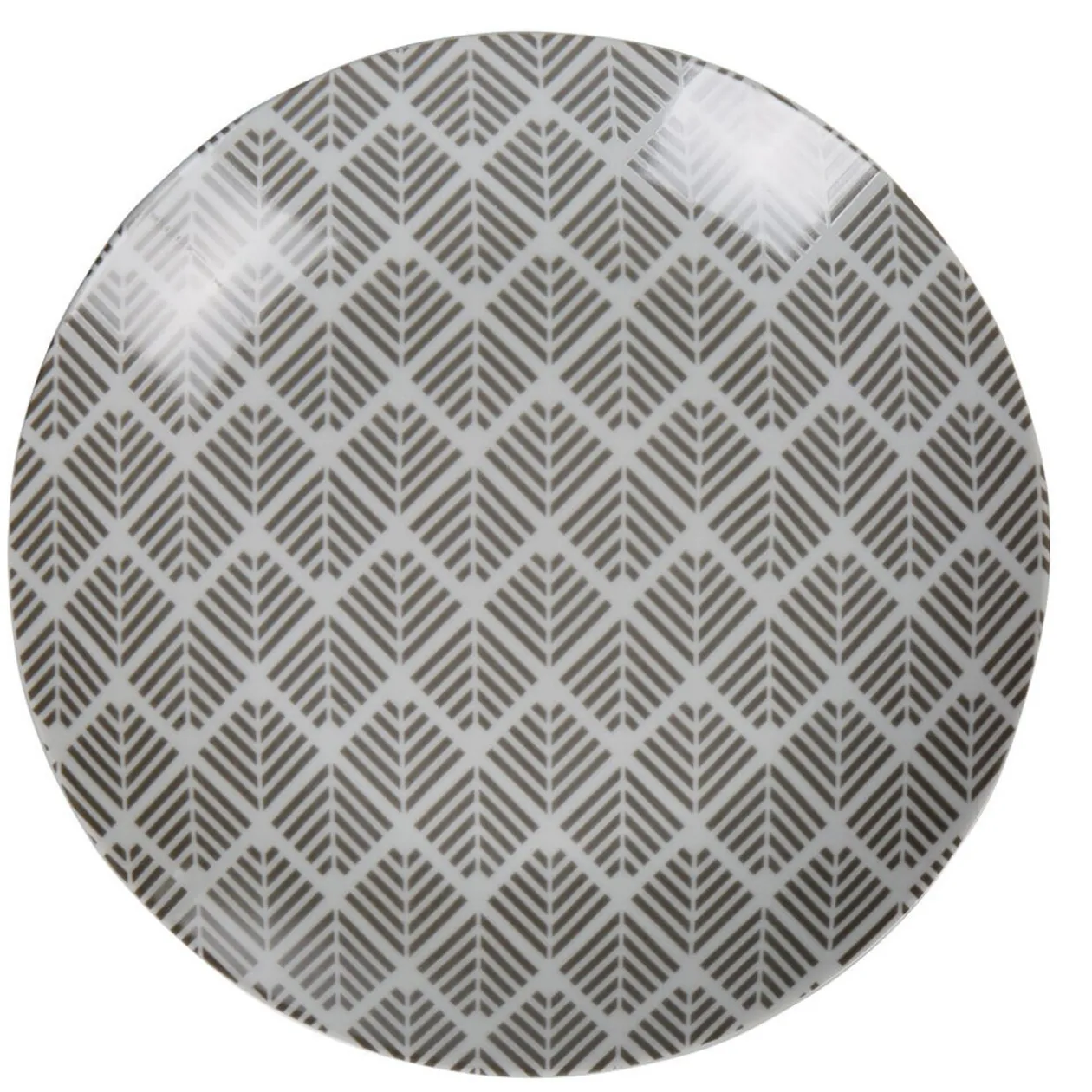 Assiette ronde plate porcelaine zig zag blanc gris