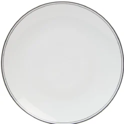 Assiette ronde plate porcelaine blanc avec bord coloré x4