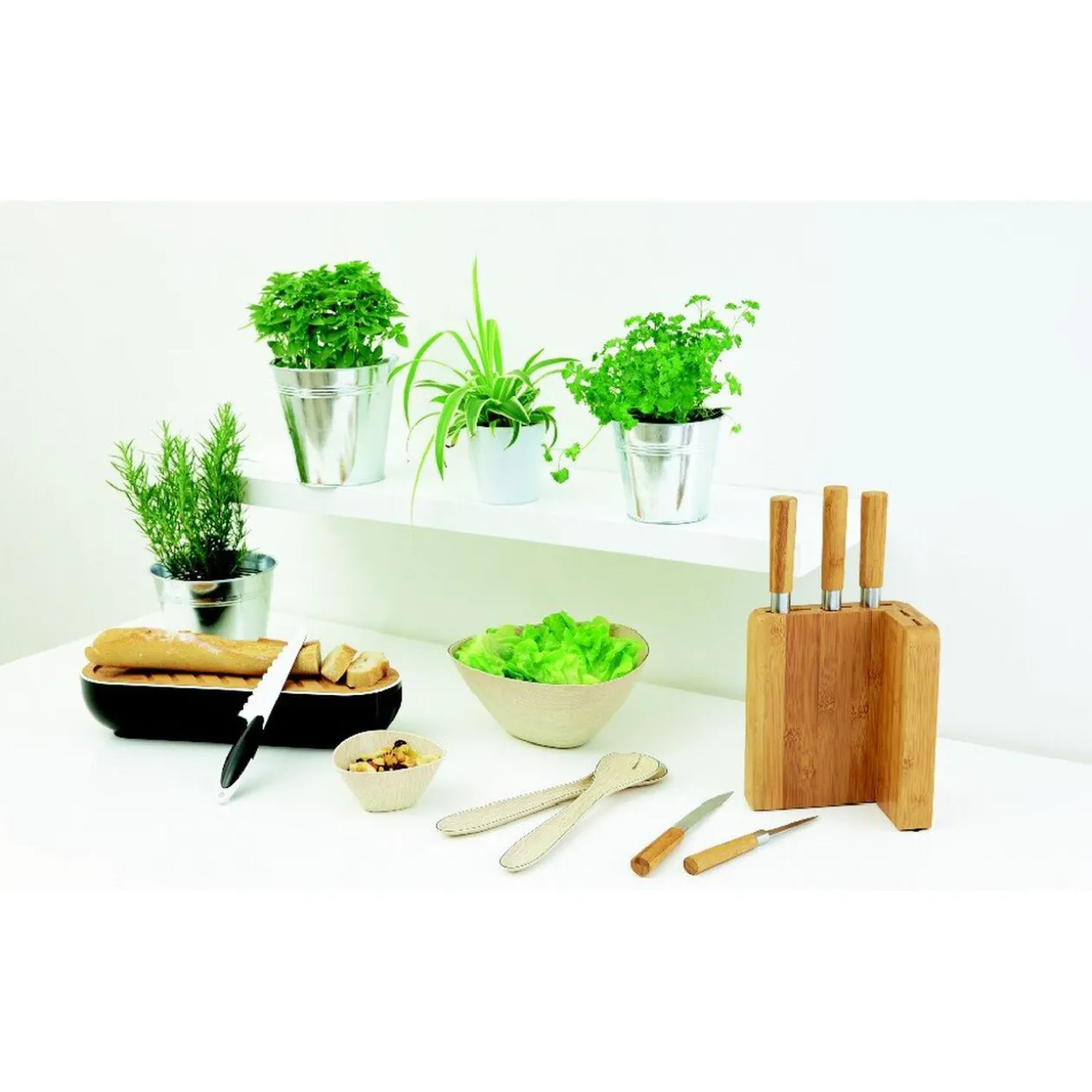 Bloc bambou et 5 couteaux