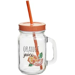 Bocal à anse avec paille décor orange
