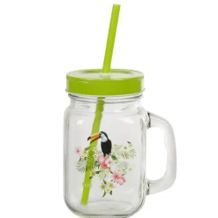 Bocal à paille et couvercle style tropical avec support x4