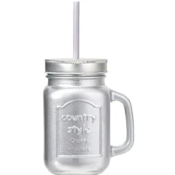 Bocal avec paille argenté 460 ml
