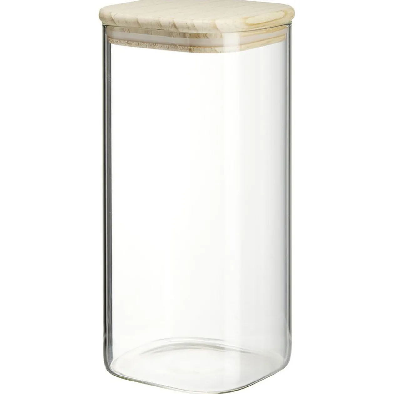 Bocal carré transparent avec couvercle en bois 1,4L