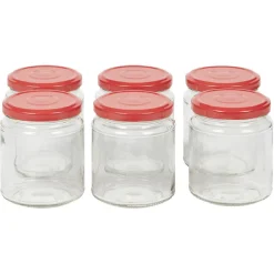 Bocal en verre transparent avec couvercle rouge 300 ml x6