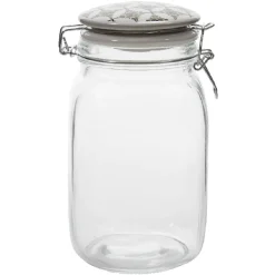 Bocal hermétique carré en verre couvercle motif ciment 1,5 L