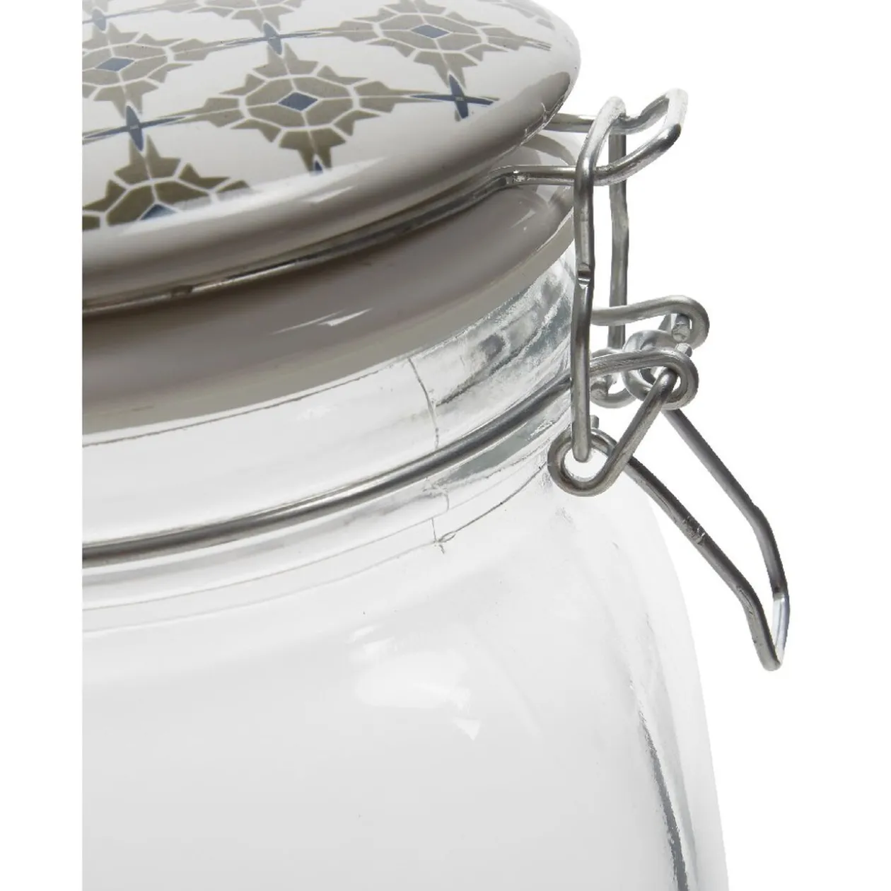 Bocal hermétique carré en verre couvercle motif ciment 1,5 L