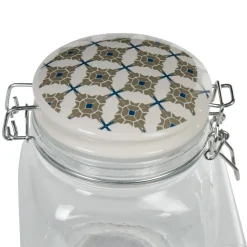 Bocal hermétique carré en verre couvercle motif ciment 1 L