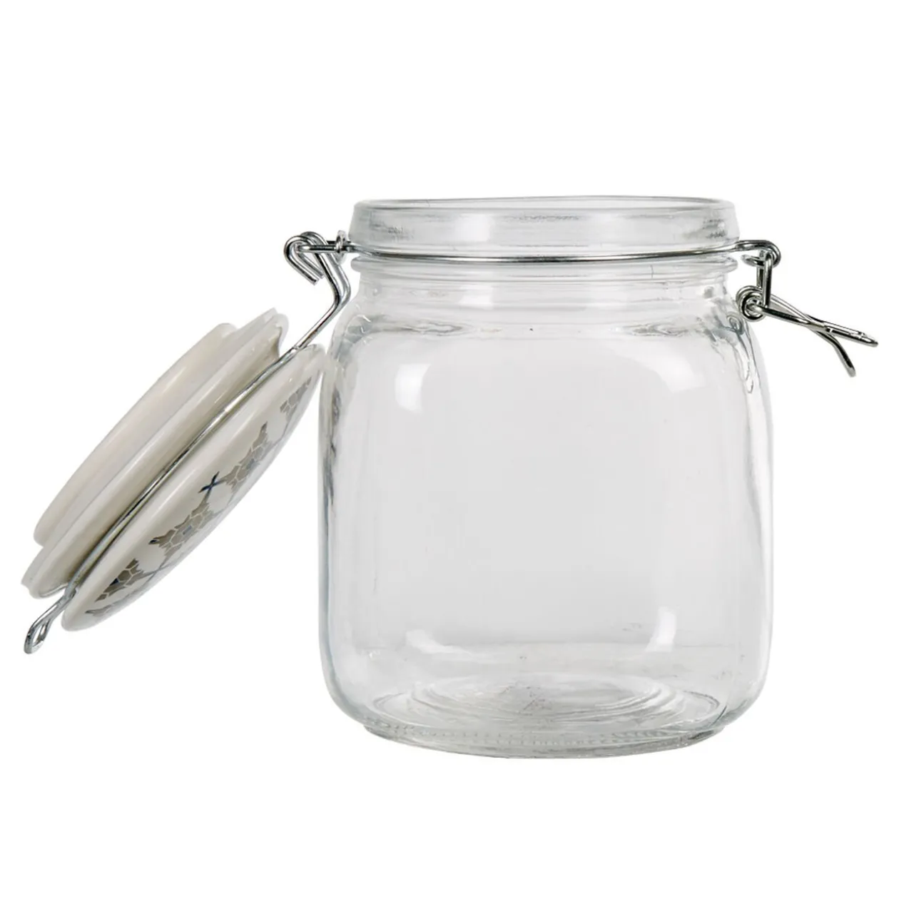 Bocal hermétique carré en verre couvercle motif ciment 1 L