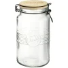 Bocal hermétique rond transparent avec couvercle en bambou H20 cm