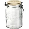 Bocal hermétique rond transparent avec couvercle en bambou H16,5 cm