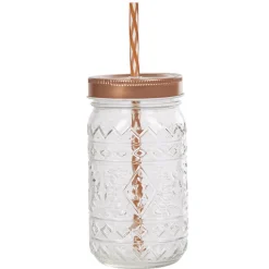 Bocal motif Noël couvercle doré avec paille