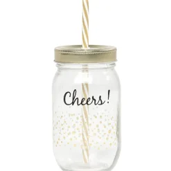 Bocal paille pois doré couvercle doré "Cheers"