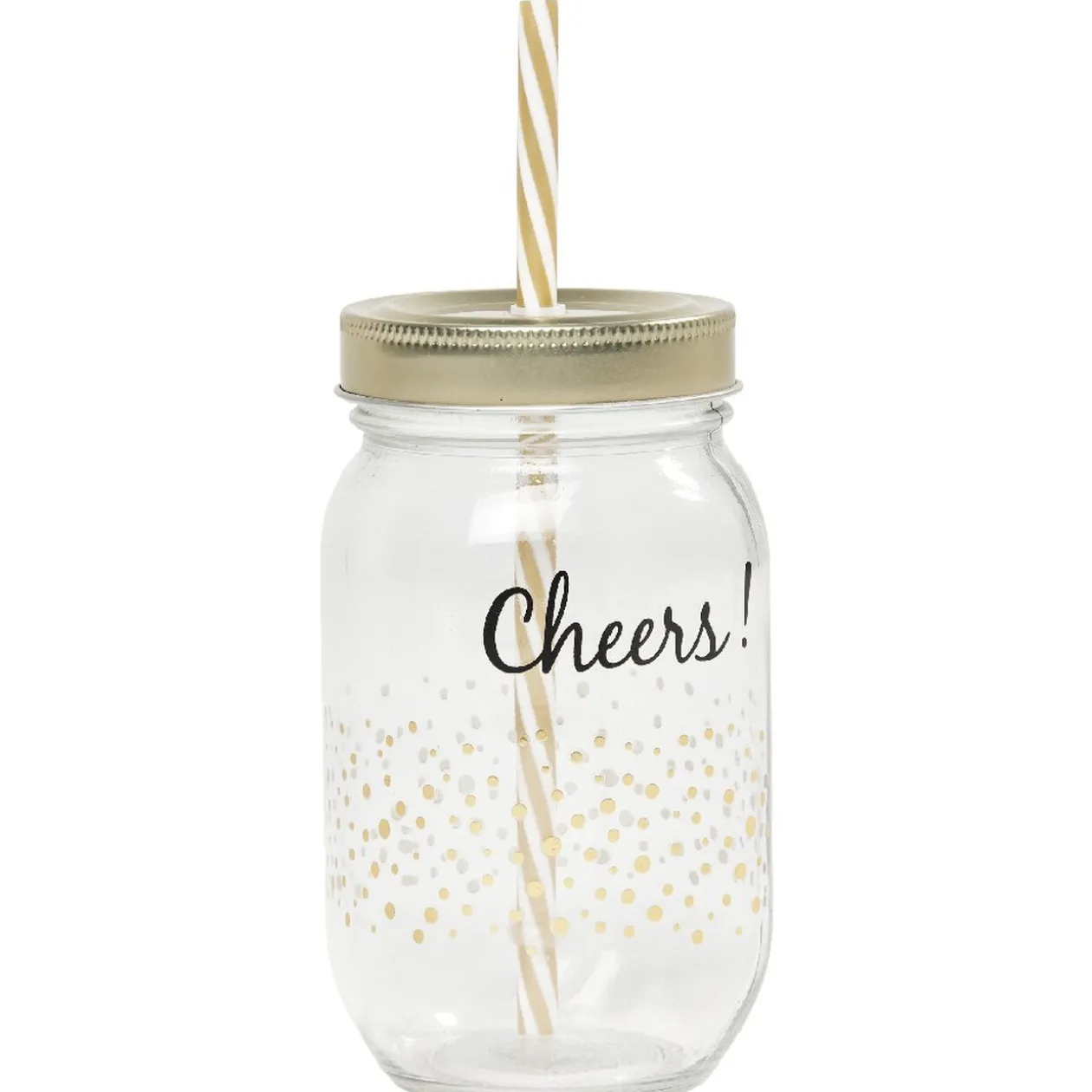 Bocal paille pois doré couvercle doré "Cheers"