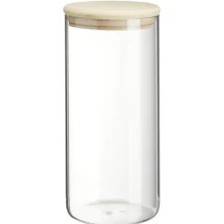 Bocal rond transparent avec couvercle en bois 1,4L