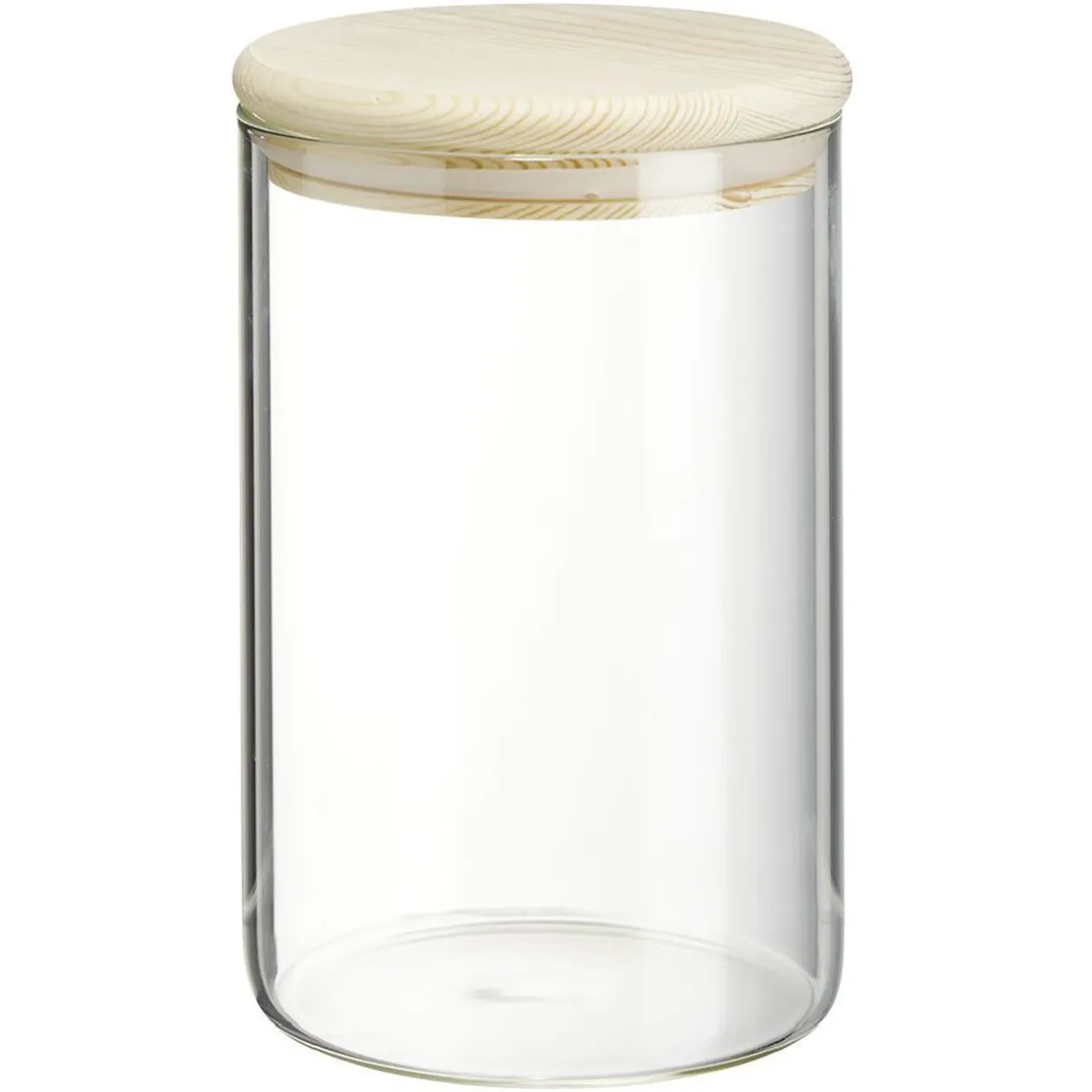 Bocal rond transparent avec couvercle en bois 1L