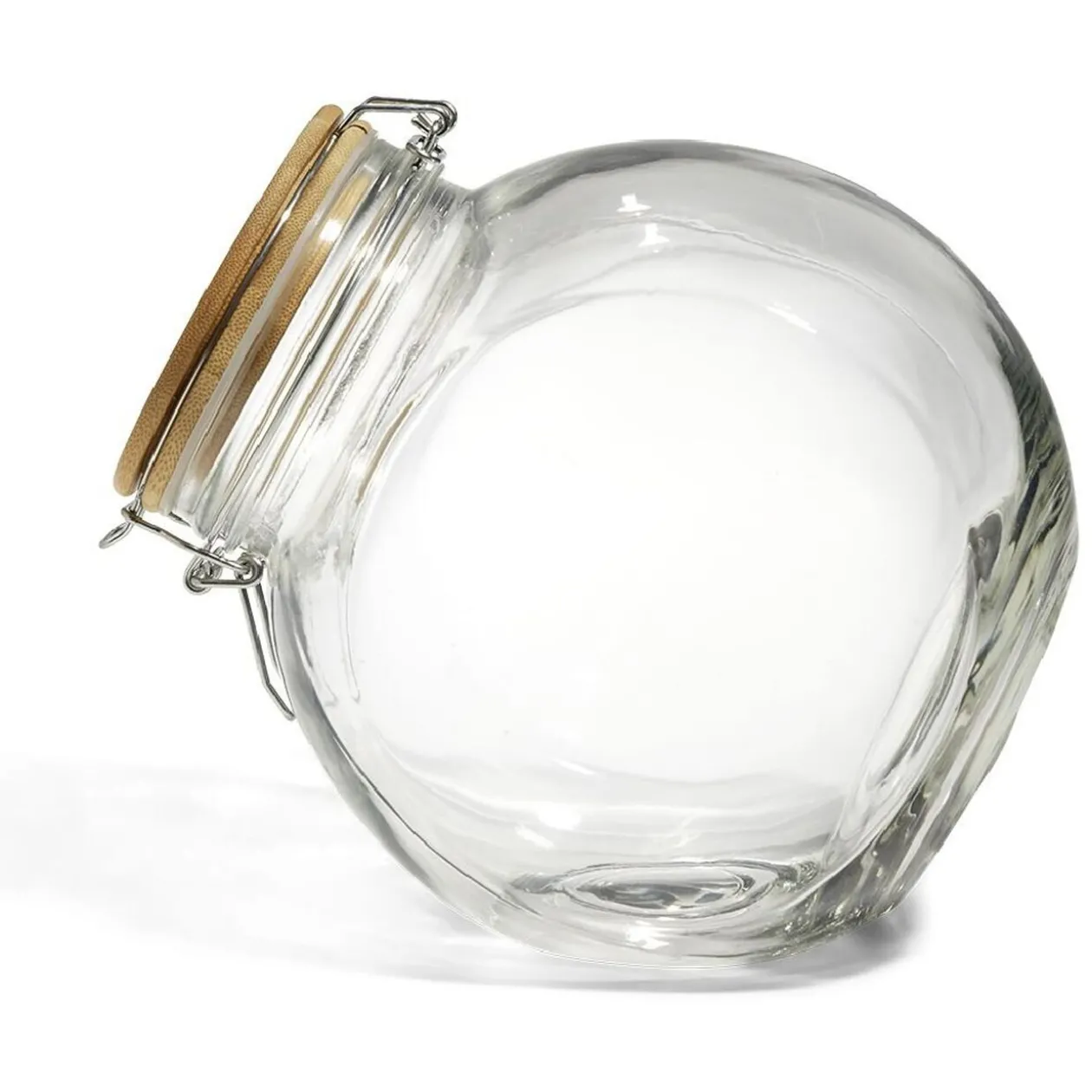 Bocal verre transparent 2,1L avec couvercle bambou et clip en fer