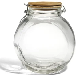 Bocal verre transparent 2,1L avec couvercle bambou et clip en fer