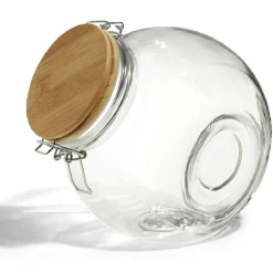 Bocal verre transparent 2,1L avec couvercle bambou et clip en fer