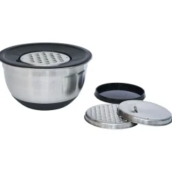Bol à mixer inox avec base silicone et 3 râpes Ø22xH11,2cm
