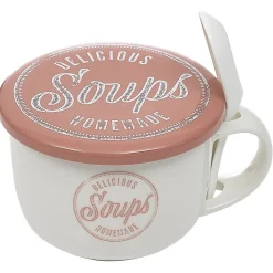 Bol à soupe avec couvercle et cuillère en porcelaine