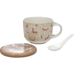 Bol à soupe avec couvercle et cuillère en porcelaine