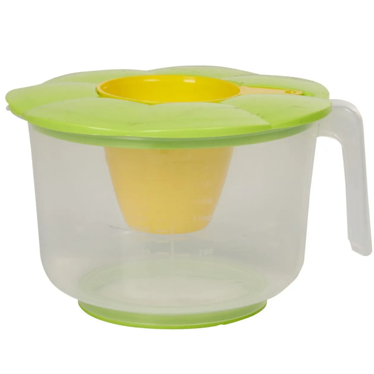 Bol doseur avec couvercle et gobelet intégré