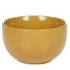 Bol en porcelaine jaune moutarde avec rainures verticales en relief