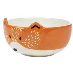 Bol forme tête de renard en faïence marron et blanc