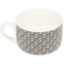 Bol jumbo soupe avec couvercle en porcelaine blanc motif noir
