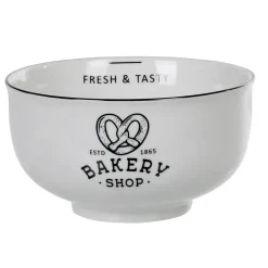 Bol petit déjeuner blanc message bakery bretzel noir