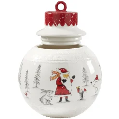 Bonbonnière forme boule de Noël blanche et rouge