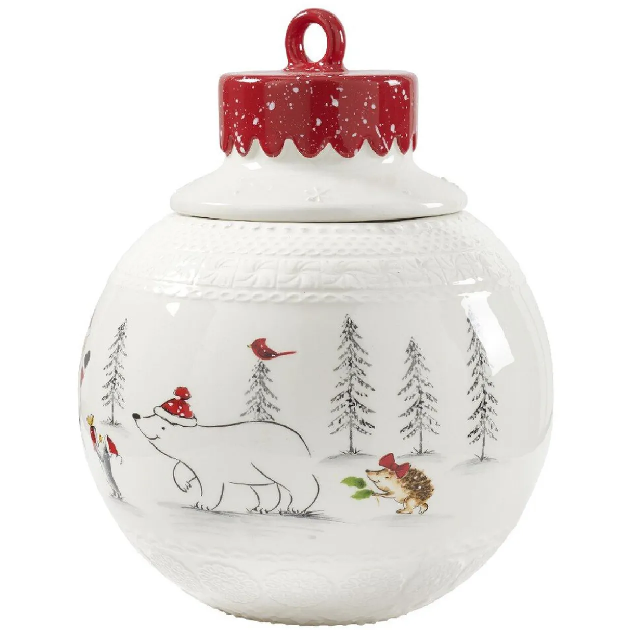 Bonbonnière forme boule de Noël blanche et rouge