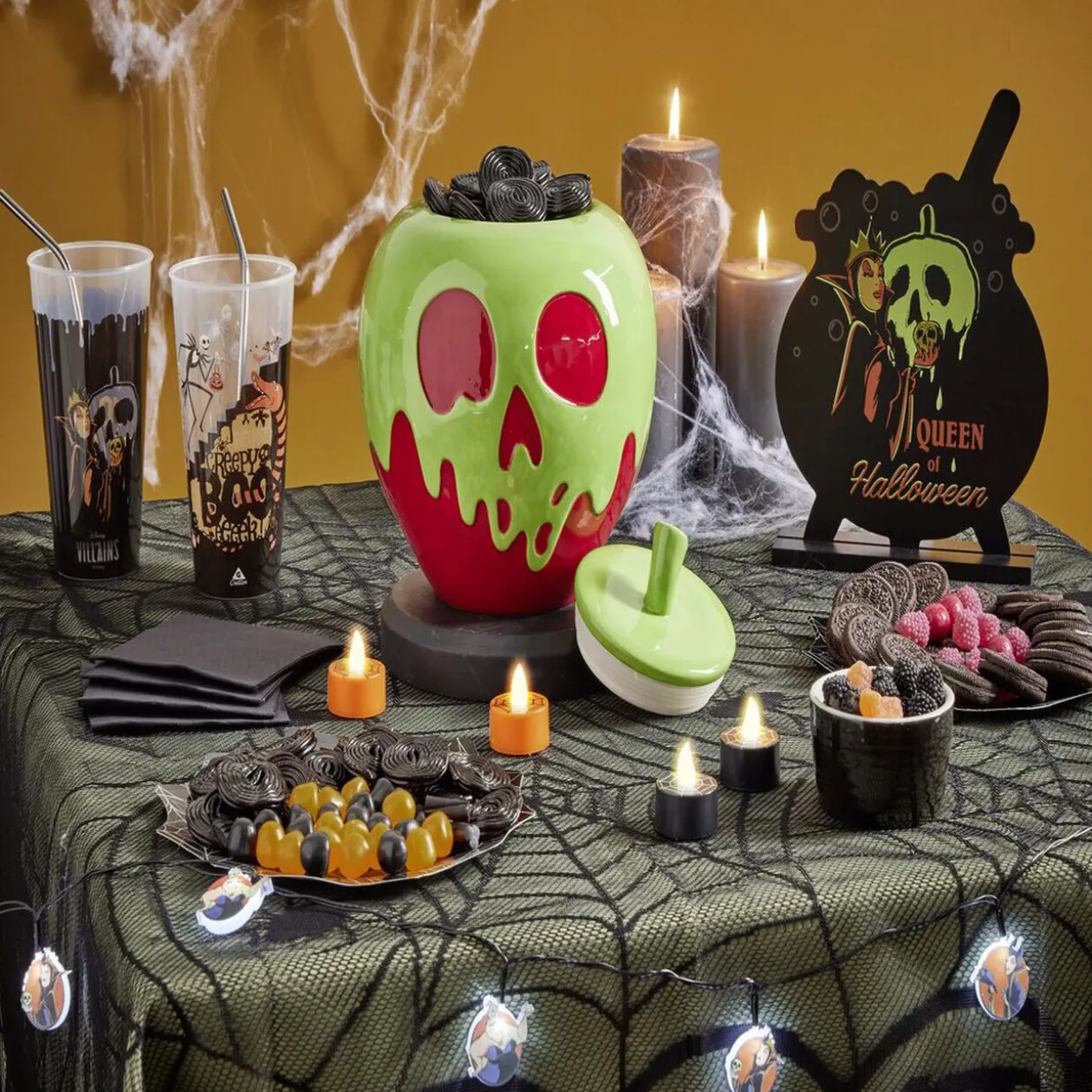 Bonbonnière Halloween Disney Villains rouge et vert Ø20xH22,5cm