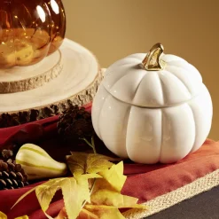 Bonbonnière Halloween forme citrouille porcelaine blanc Ø18 cm