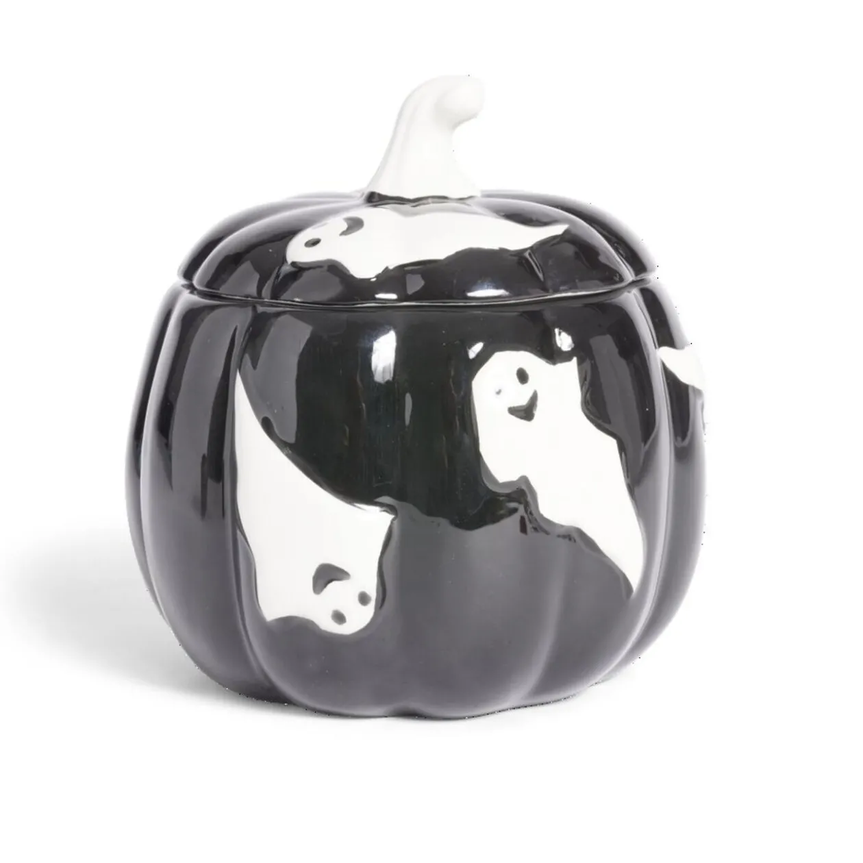 Bonbonnière Halloween 1L citrouille noire fantômes blancs Ø13,5xH15,8cm