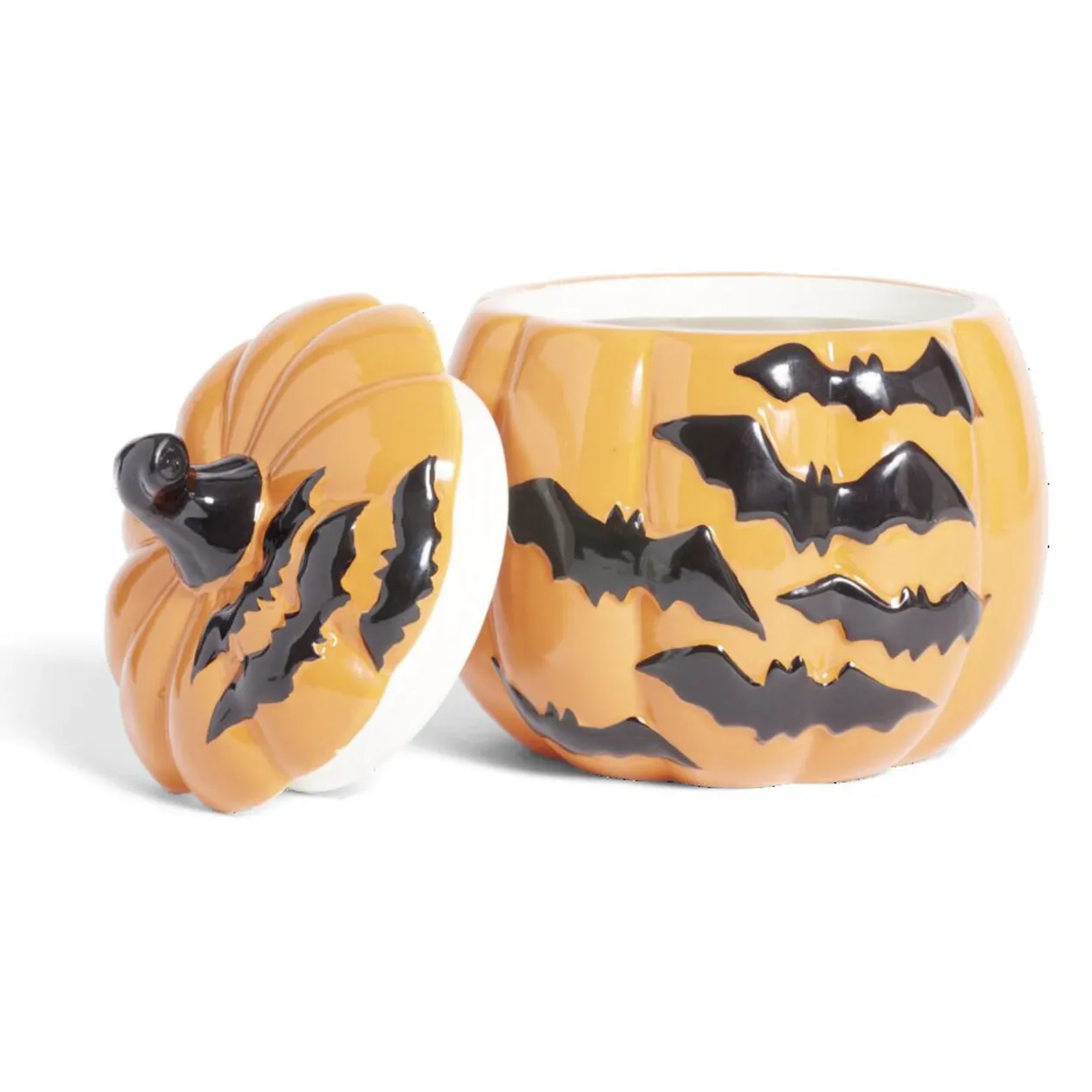 Bonbonnière Halloween 1L citrouille orange chauve-souris noires Ø13,5xH15,8cm