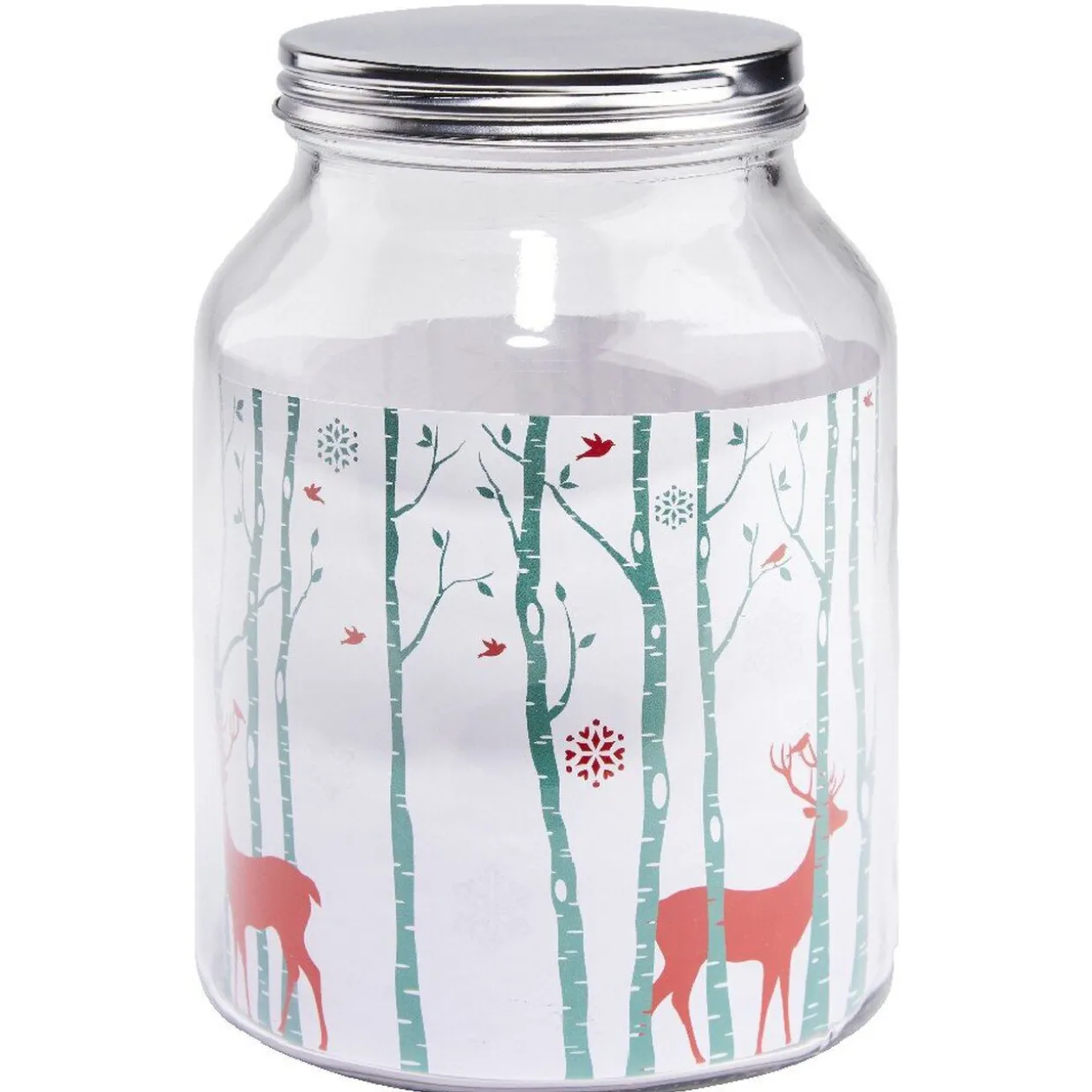 Bonbonnière Noël rennes verre cordelette rouge et blanc 3 L